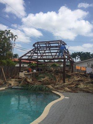 In the process of Rethatching a 14 x 16 Tiki Hut!