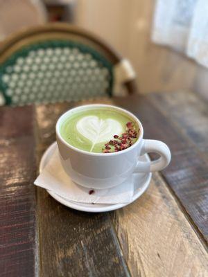 Rosewater matcha latte