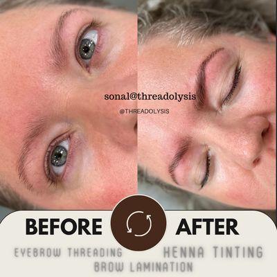 Eyebrow makeover with Eyebrow lamination, threading and henna tinting #threadolysis #eyebrowtbreading #lasvegaseyebrowthreading