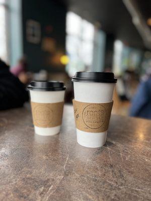 Drinks Left to Right: Americano & Hazelnut Latte