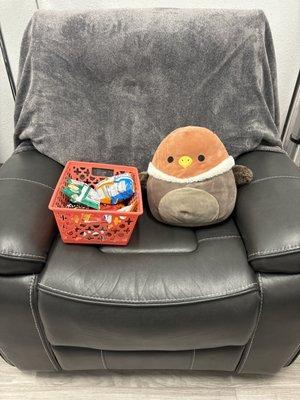 Hydration therapy recliners, snacks, and emotional support Squishmallow