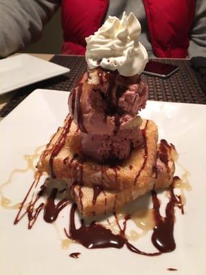 Honey toast dessert with red bean ice cream