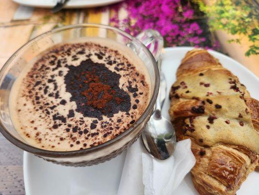 Mocha latte & Almond Pisachio Raspberry Croissant