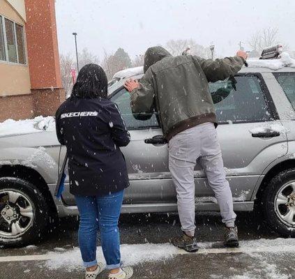 B and B locksmith popping the lock to my car