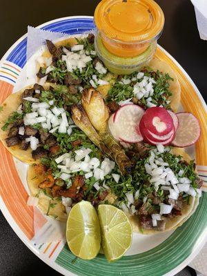 Amazing made-to-order tacos: Al pastor, carne asada, cecita