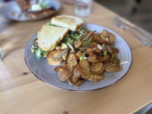 Fried chicken and egg sandwich