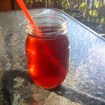 Iced tea lightly sweetened with demerara sugar