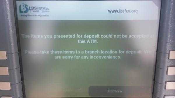 This is the message I get from LBSFCU ATM since they upgraded. I can no longer deposit my paycheck.