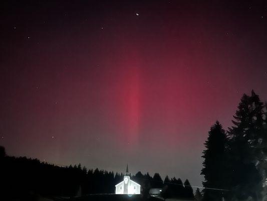 Church of Nazarene, with Aurora Borealis.