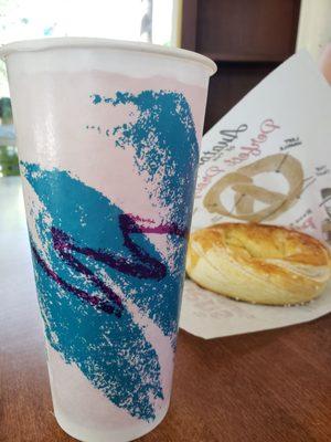 Prickly pear lemonade and a soft pretzel