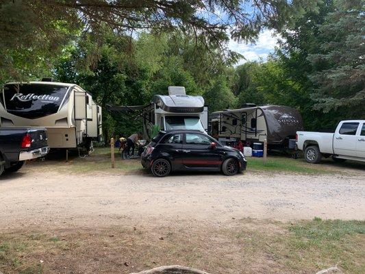 20' x 30' spaces and 3 large RVs shoved into the space.