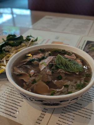 Rare beef and well-done brisket pho