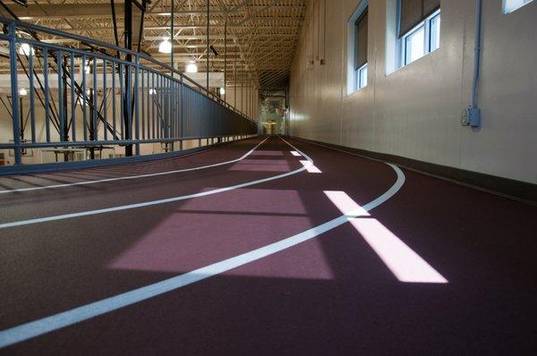 1/8 of a mile 3 lane indoor track with walk and run lanes. Shock absorbing flooring to help with the impact on your joints and knees.