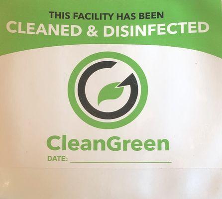 Sticker place on your Facility after it's been Sanitized.