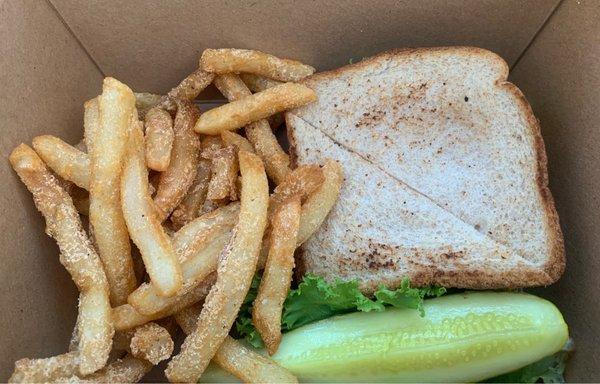 My delicious chicken salad sandwich with out of this world fries!  These seasoned fries are next level!