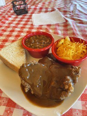 Chicken Fried Steak, Baked Beans and Spicy Mac and Cheese