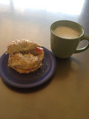 Delicious road trip bagel and cappuccino! I really enjoyed this place