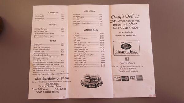 Menu for Craig's Deli II