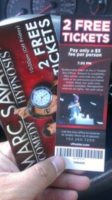 Free tickets? Nope. It says on there there's a 5 dollar service charge. What a scam!