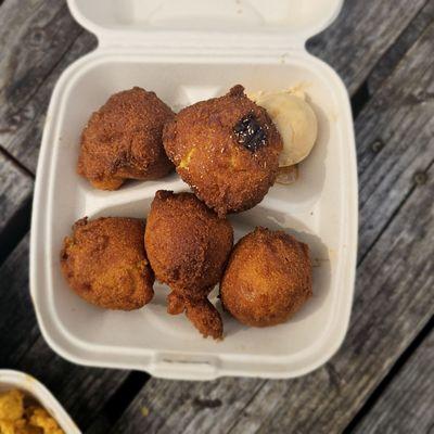 Apple hushpuppies with cinnamon spiced butter. Divine.