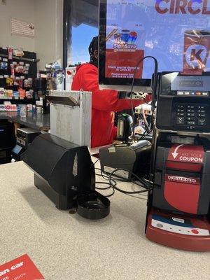 Cashier eating food