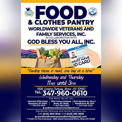 Worldwide Veterans and Family Services Inc in partnership with God Bless You All Inc Food and Clothes Pantry