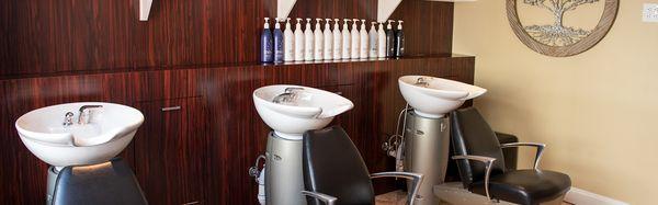 Our salon washing area, comfortable, stylish, clean and ready for you to relax!