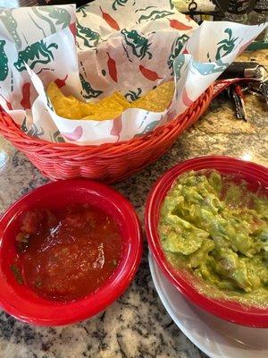 Freshly made salsa and guac