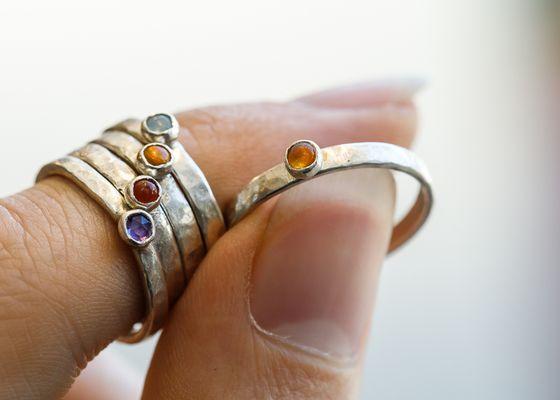 Petite gemstone stacks by Ceci Greco Jewelry