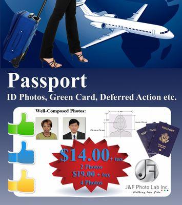 2 photos for $14+tax
Digital passport photo $14+tax
Digital + 2 prints $19+tax
Every 2 extra photos $5+tax