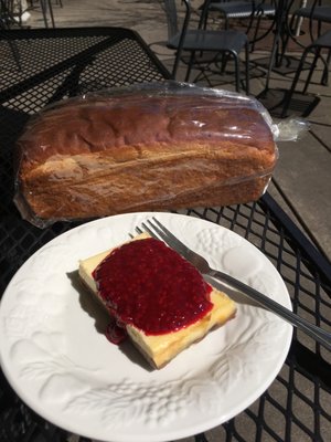 Honey cheesecake with raspberry compote-really good and potato bread-not my favorite