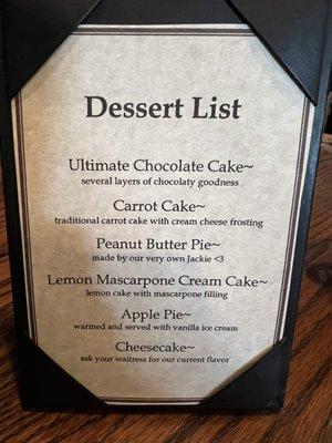 Dessert List 3/18/22