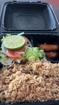 Beans and Rice and plantains on the side