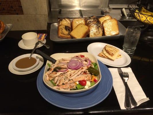 Small Greek Salad with Grilled Chicken & a cup of Matzah Ball soup