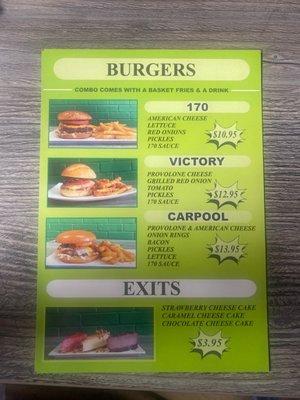 Burger Menu, Dessert Menu Cheese Cake