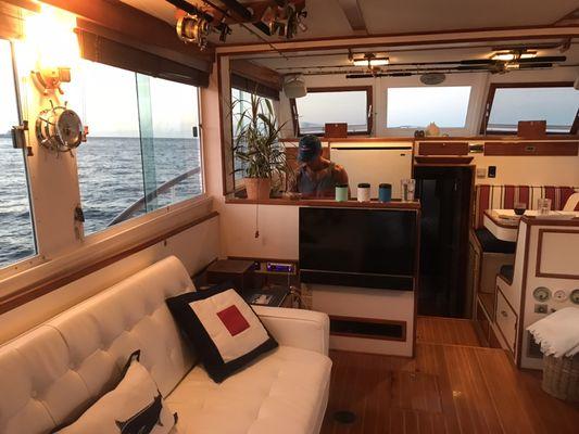 Luxurious interior with three staterooms and three heads.