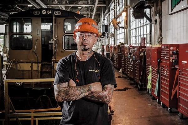 Taken at the CSX hub in Nashville, we pulled this train mechanic off the line to take his portrait...