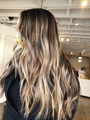 Full balayage by Maggie! Sun-kissed hand painted perfection.