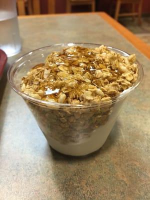 Greek yogurt, granola, and honey drizzled on top. Healthy choices are everywhere at Flo's!