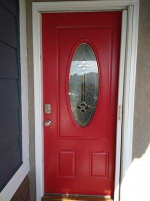 Red front door. I am so glad they talked to me about my paint choices. These are the colors I wanted, not what I had chosen.