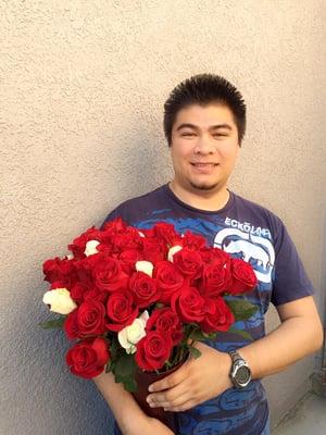 My happy husband with his roses