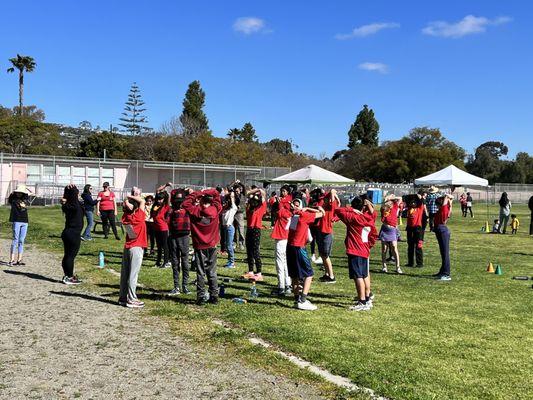 Stretching before jogathon!