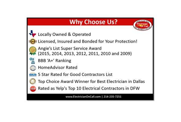 Reasons to choose us for your next HVAC or Electrical job.