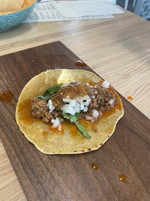 Oily chorizo taco