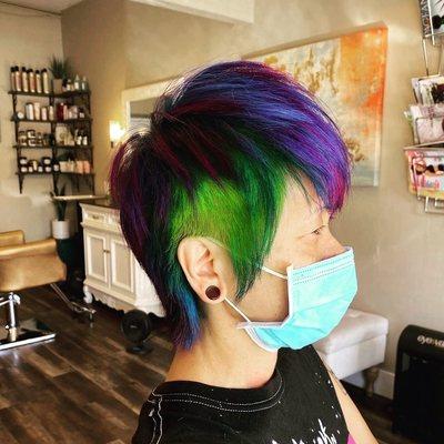 Creative color for this bad as DJ, cut & color by owner Rachel Helzer