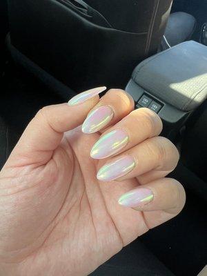 My nails sparkle in natural lighting