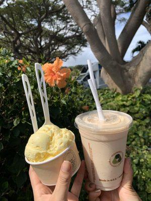 Coconut pineapple ice cream and papaya macadamia smoothie