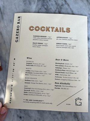 Cocktail menu