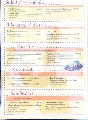 Salads/extras/burritos/kids menu