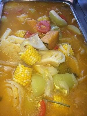 Sopa de Mondongo (Honeycomb Tripe Soup) with Corn, Cabbage, Pumpkin, Tomatoes, Malanga Lila, Chayote and Onions